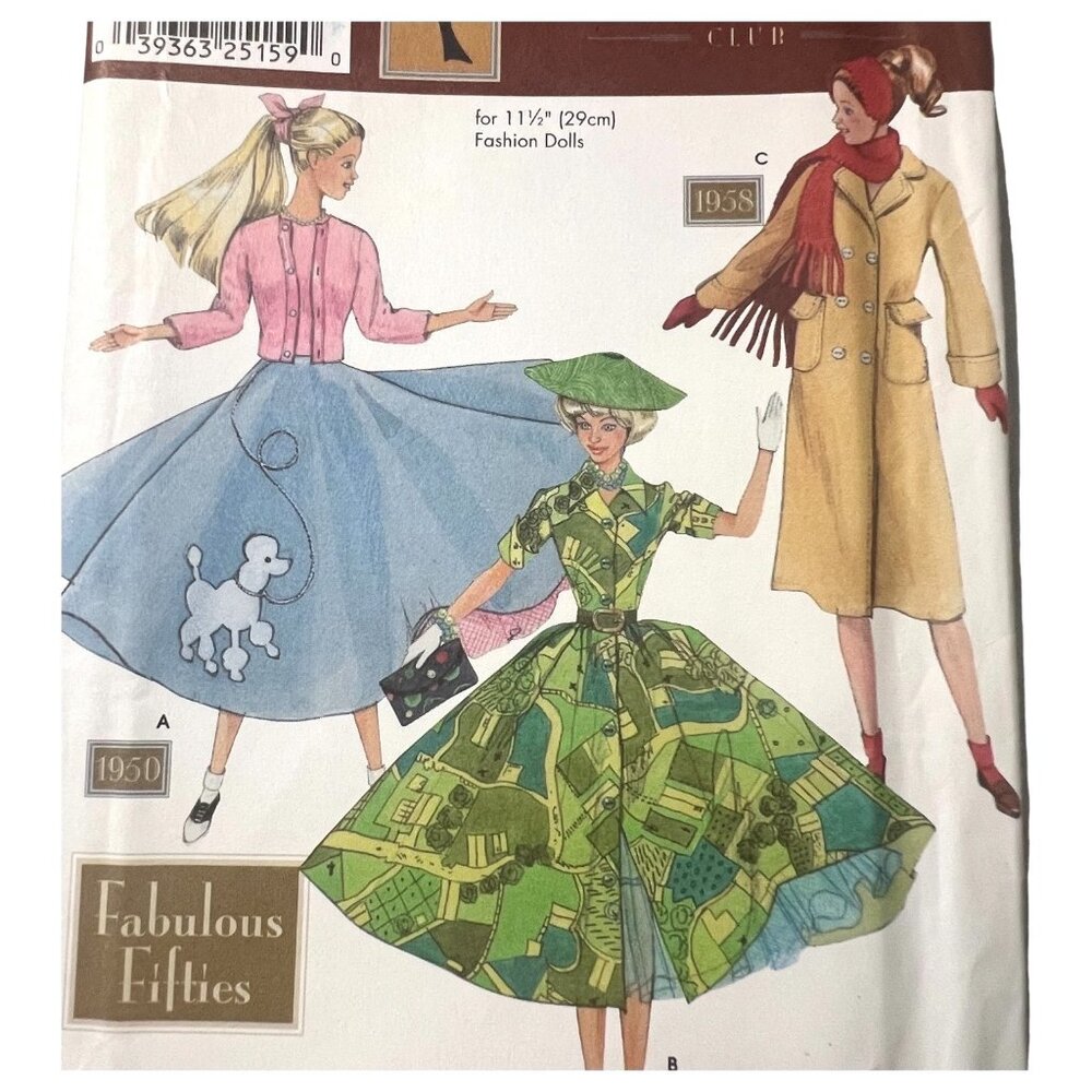 Simplicity 9840 Doll Clothes Sewing Pattern 11.5" Fabulous 50s Collector Club